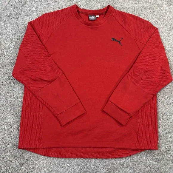 Puma Crewneck Sweatshirt XXL Red Athletic Training Pullover Textured Mesh Panels - Picture 1 of 9